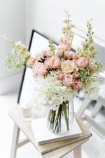 White Hydrangea & Pink Rose Arrangement - Edison & James