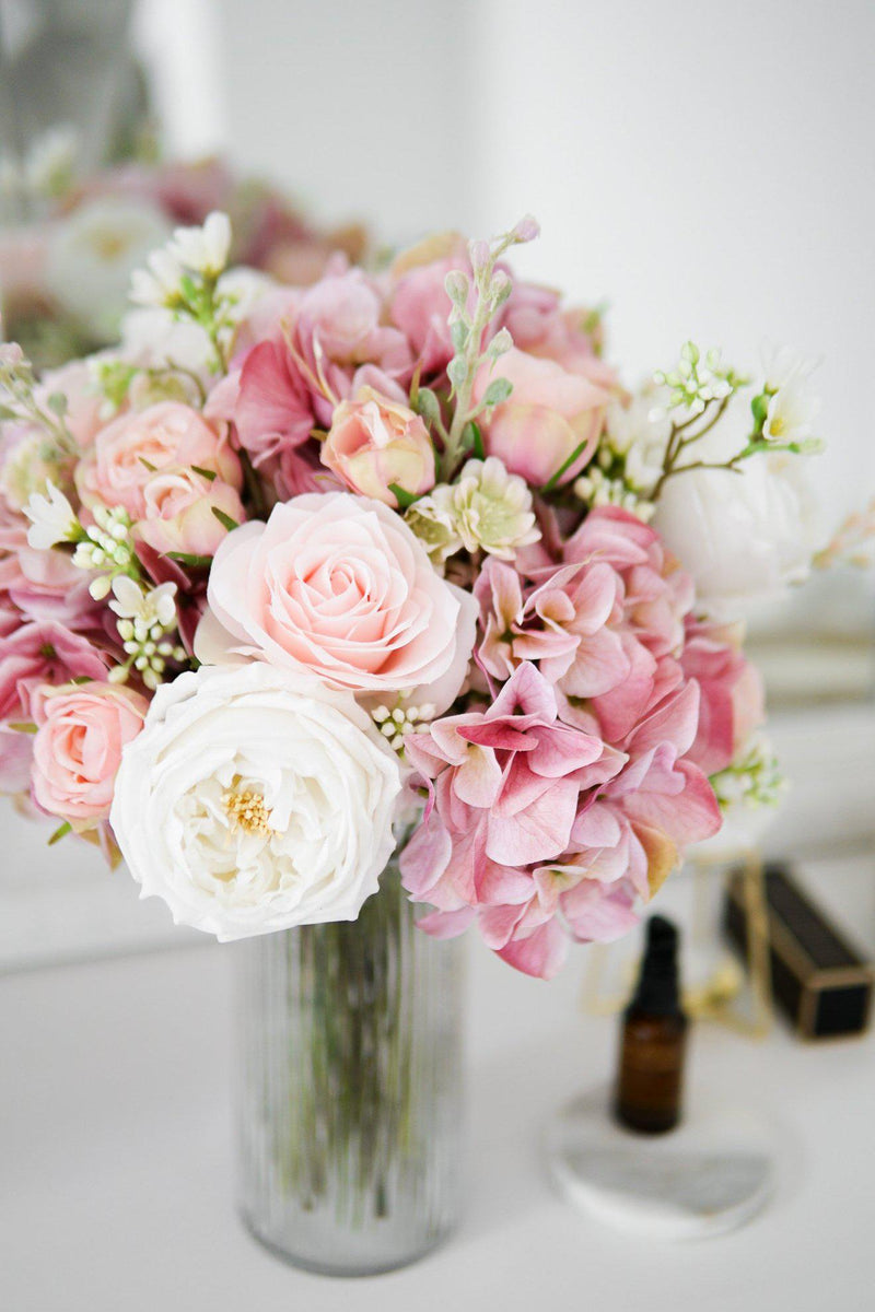 Pink Hydrangea & White Rose Arrangement - Edison & James