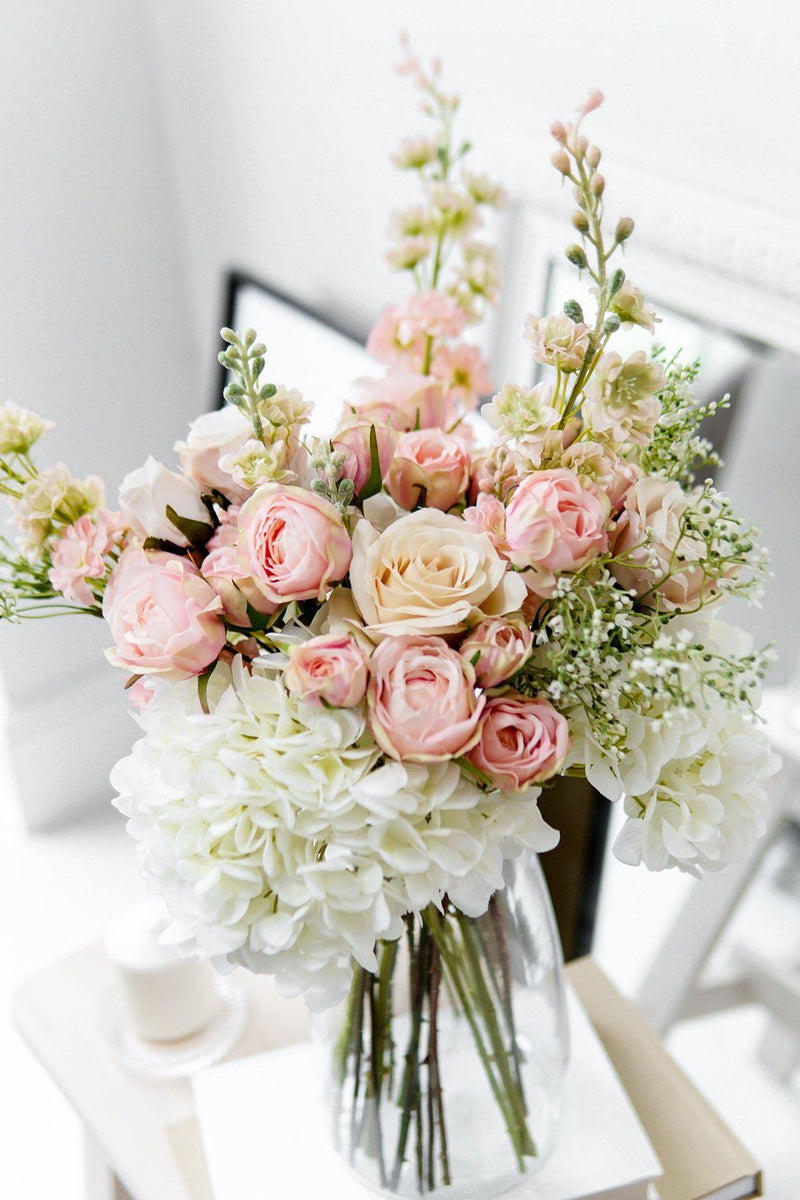 White Hydrangea & Pink Rose Arrangement - Edison & James